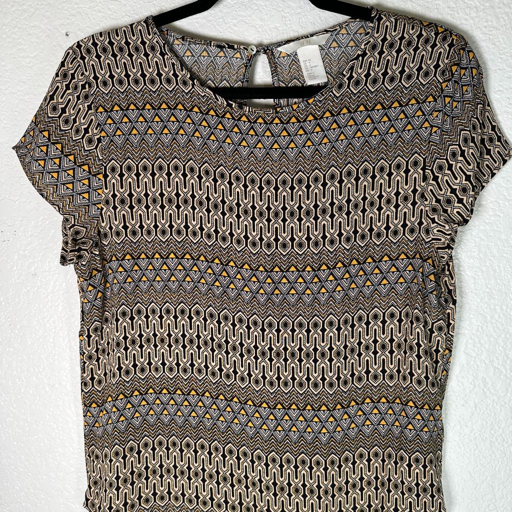 H&M Black White Gold Tribal Print Blouse Size US 4